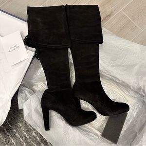 EUC STUART WEITZMAN Highland Black Suede Leather Over-the-Knee Boots 9 Spain